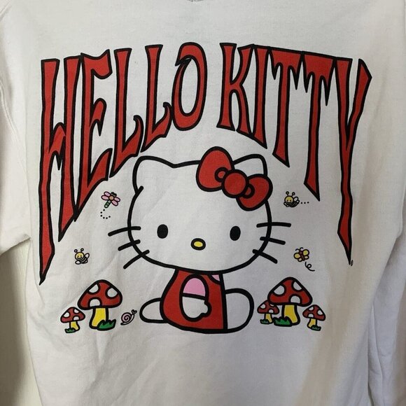 Sanrio Hello Kitty Mushroom Retro Graphic White Hoodie Sweatshirt Women’s Small - Picture 1 of 10